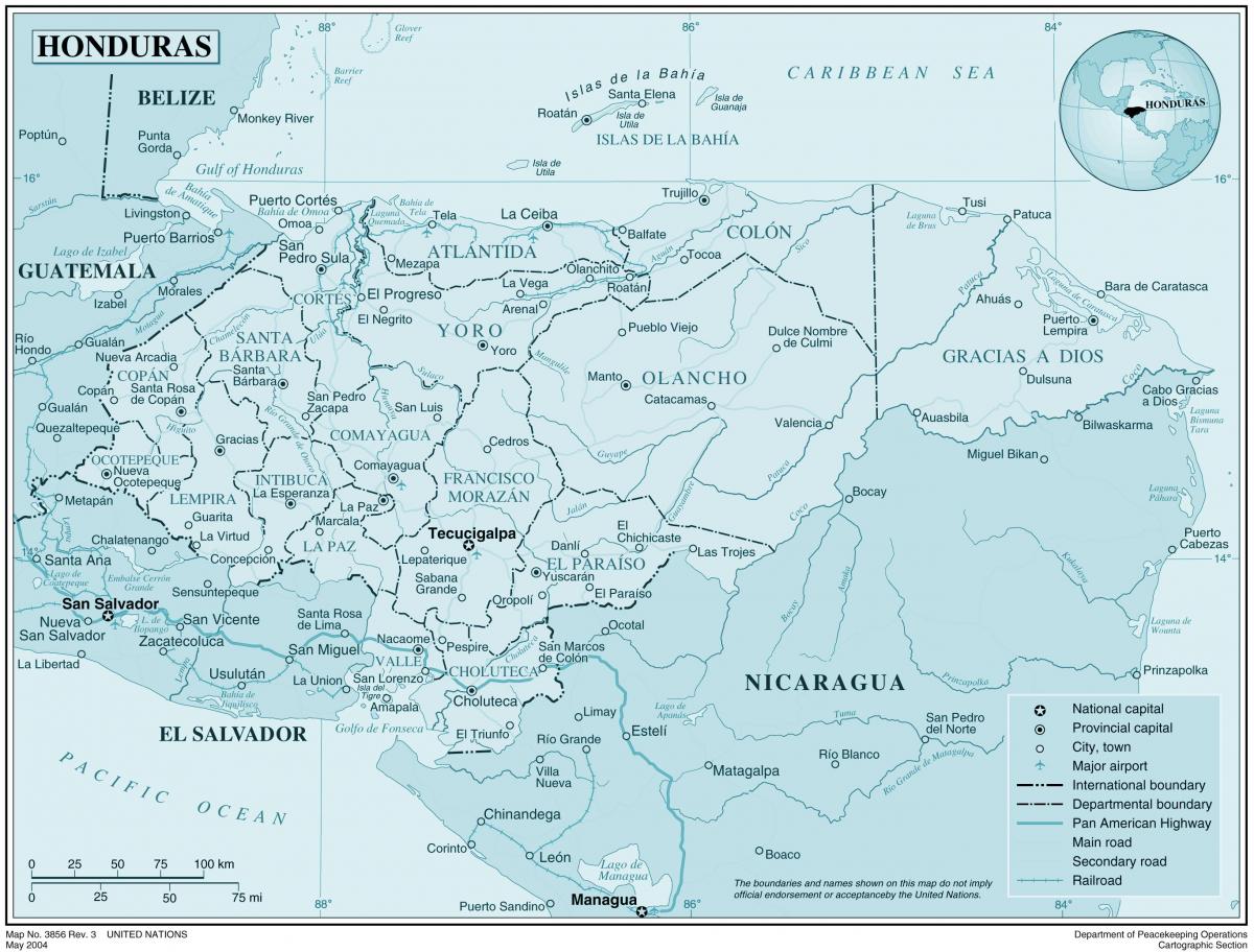 kart av fysisk kart over Honduras