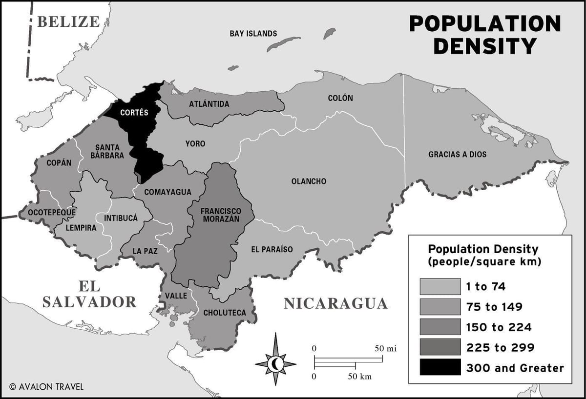 kart over Honduras befolkning