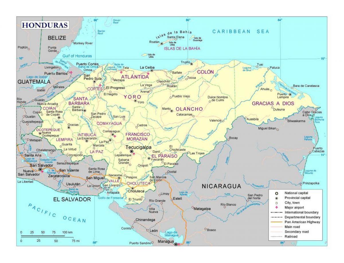 Honduras kart med byer