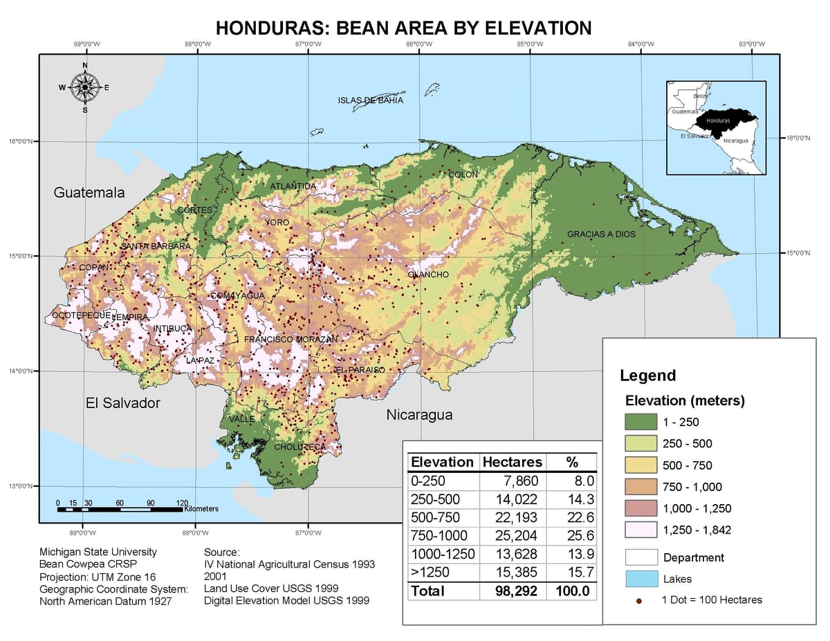 kart over Honduras høyde