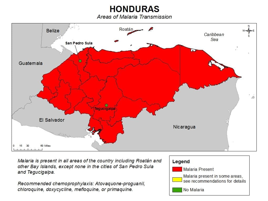 kart over Honduras malaria