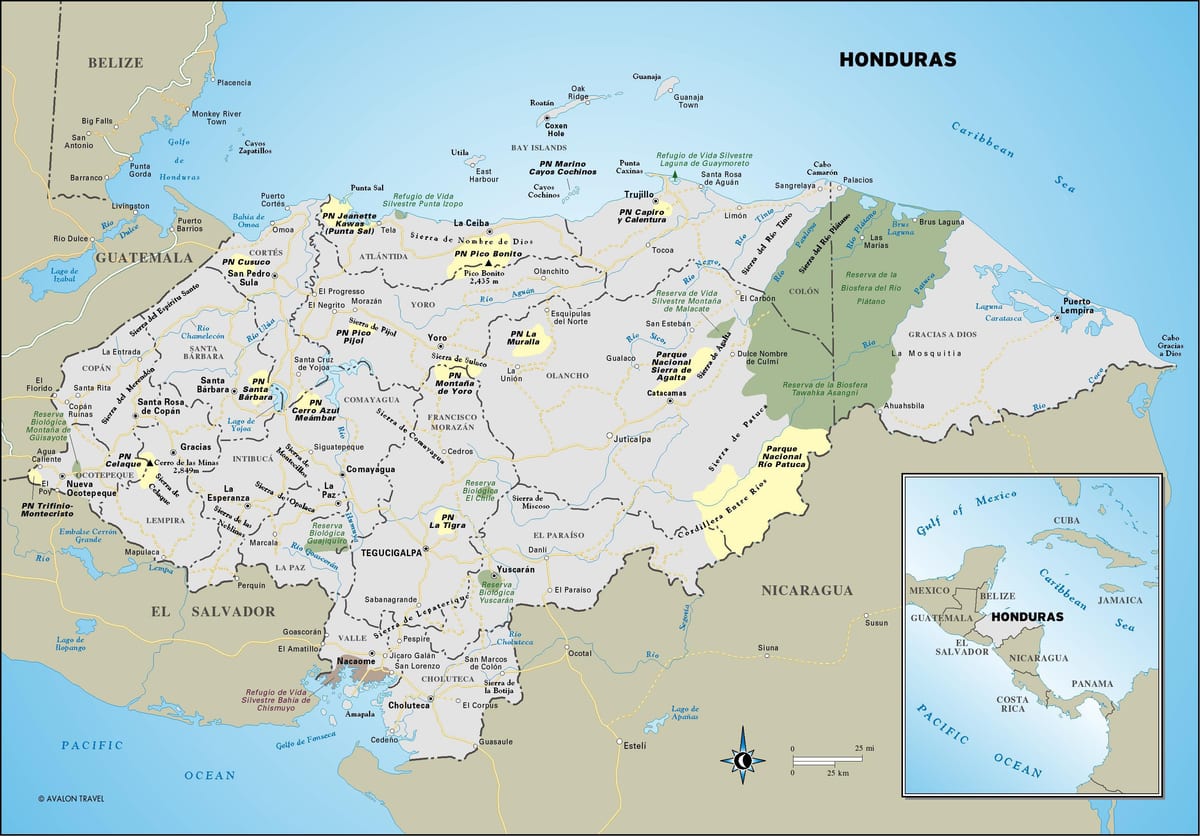 kart over Honduras veien