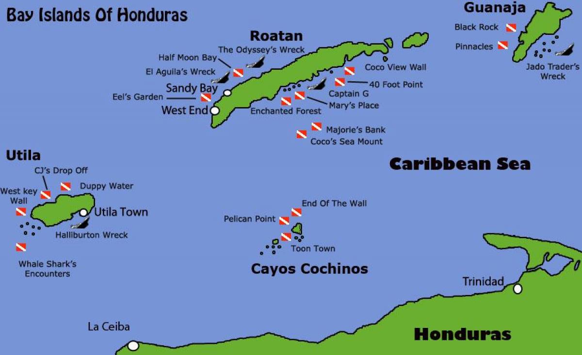 øyene Honduras kart